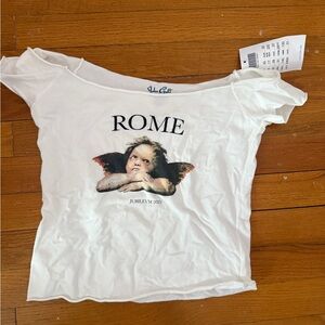 Brandy Melville White Rome Angel Graphic Crop Top